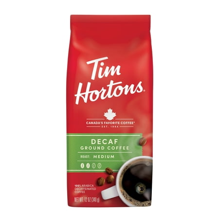 Tim Hortons Ground Decaf Coffee, Medium Roast Decaffeinated Coffee, 12 Oz