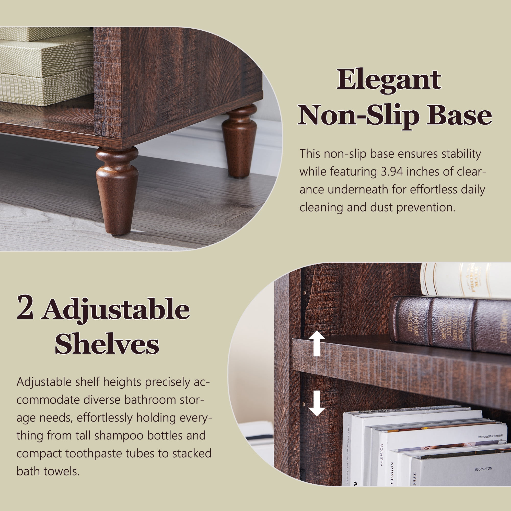 SinCiDo Arched Bathroom Storage Cabinet with Adjustable Shelves, 5-Tier Narrow Bathroom Cabinet for Bathroom, Kitchen, Living Room, Brown