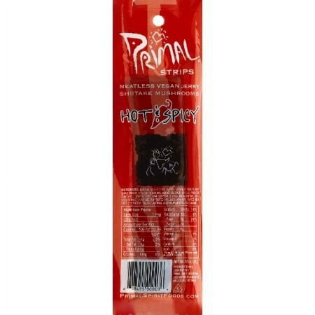 (24 Pack)Primal Strips Vegan Jerky Meatless Shiitake Mushrooms Hot and Spicy, 1 oz.