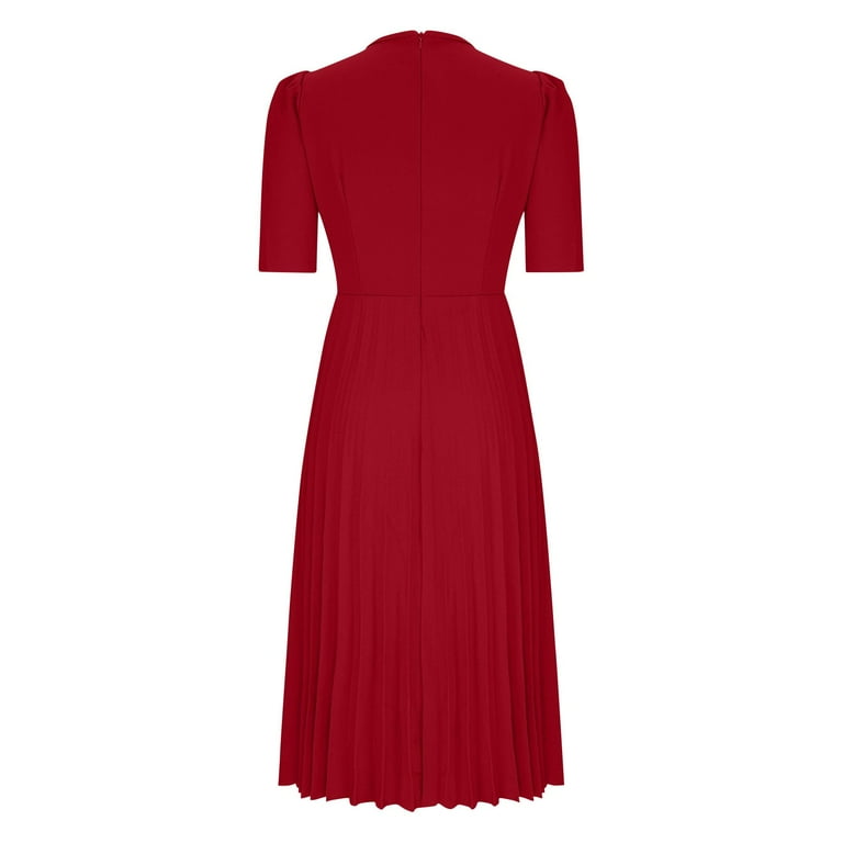 Blmnix Fit & Flare Old Money Dresses for Women Business Work Pleated  Tea-Length Short Sleeve Crew Neck Fashion Dresses - Walmart.com