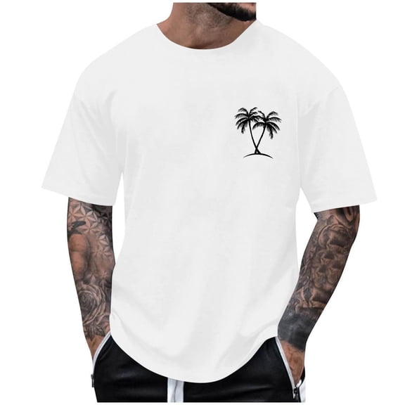 JAJAHO Mens Crew Neck T Shirt Short Sleeve Comfortable Casual Graphic Tee Tropical Printed Summer Beach Shirts Leisure Tops