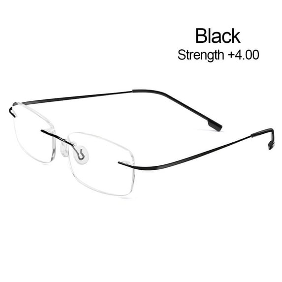 +1.0~-4.0 Ultralight Metal Frameless Frame Reading Glasses Presbyopia Eyeglasses Far Sight Eyewear Anti Blue-ray BLACK STRENGTH +4.00