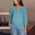 thumbnail image 2 of Htigea Women 3/4 Length Sleeve T Shirts Casual Notch V Neck Tunic Tee Solid Color Button Pullover Loose Fit Tshirt Light Blue,2XL, 2 of 6