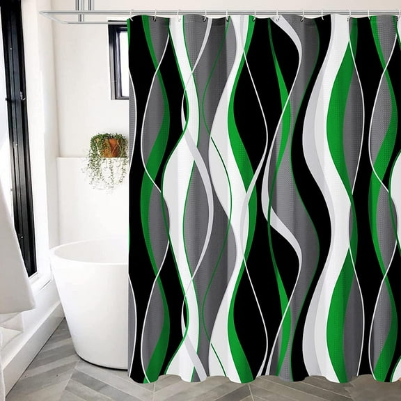 Black and Yellow Shower Curtain, Abstract Modern Grey and Yellow Bathroom Decor Accessories, Waffle Weave Textured Fabric Shower Curtain Set with Hooks, 72x72