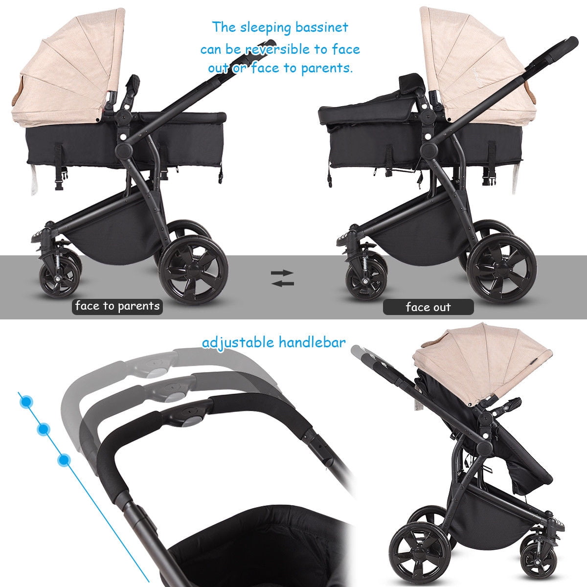 Costway 2 in 1 Folding Aluminum Baby Stroller Buggy Newborn Travel