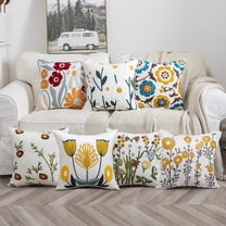 Flower Embroidered Throw Pillow Covers, Farmhouse Decorative Square Floral Accent Cushion Covers, Lumbar Pillow for Sofa Living Room Bedroom Home Decor Art 18 x 18 Inch