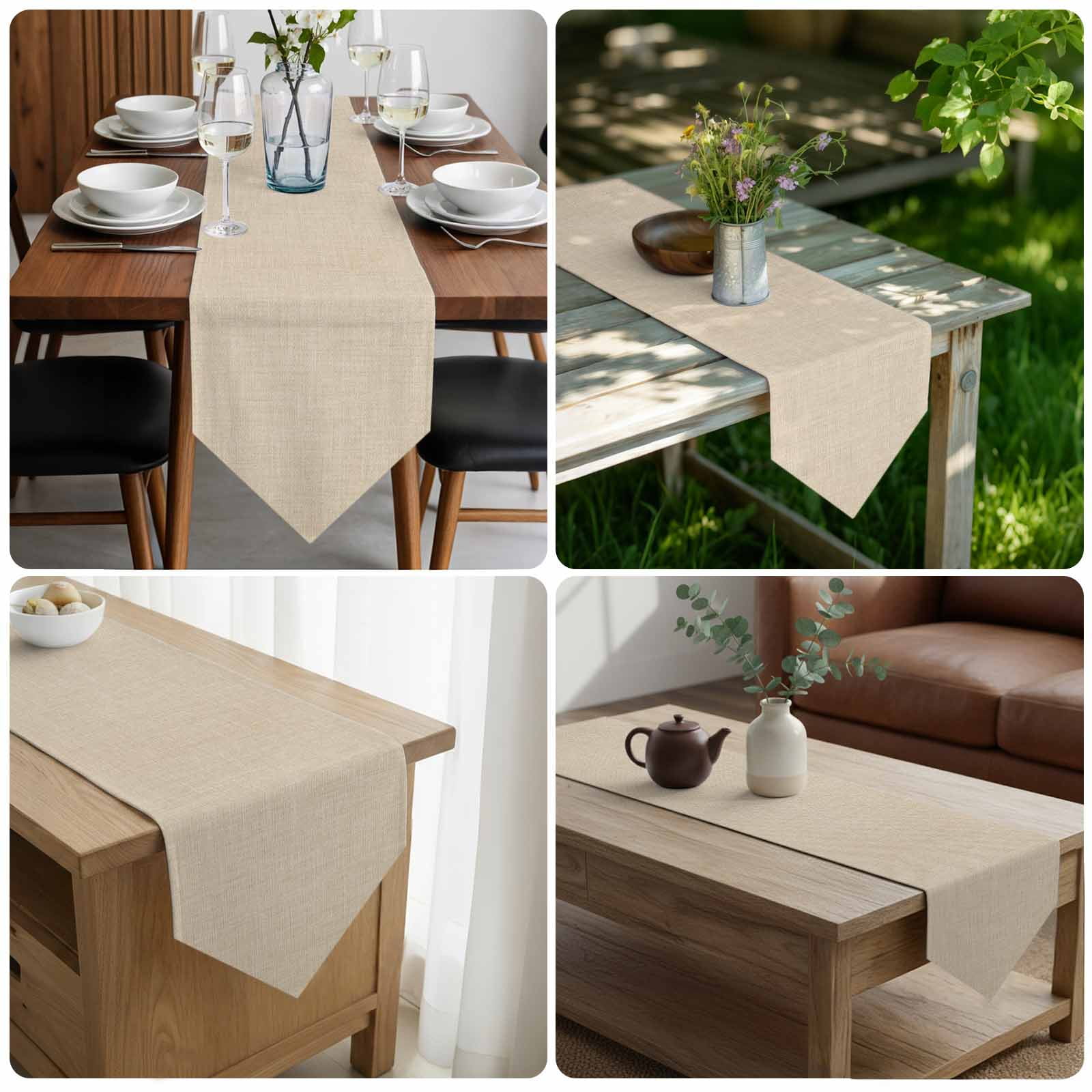 Vintage Cream Table Runner Linen Burlap Table Runner 48 Inches Long Farmhouse Retro Beige Solid Color Dresser Scarves for Kitchen Island Coffee Dining Room Party Wedding Holiday Decoration 13"x48"
