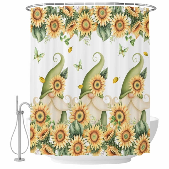 Sunflower Shower Curtain, Waterproof Shower Curtains for Bathroom, Gnomes Butterfly Leaf Butterfly Pastoral Washable Fabric Bathtub Curtain Set Bath Decor with 12 Hooks Long 72"x84"