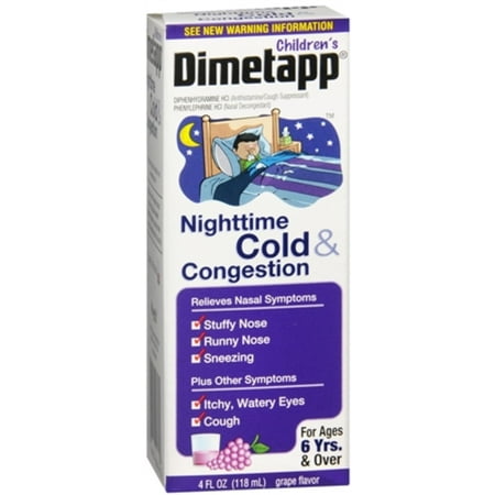 Dimetapp Children's Nighttime Cold & Congestion, Grape 4 oz (Pack of