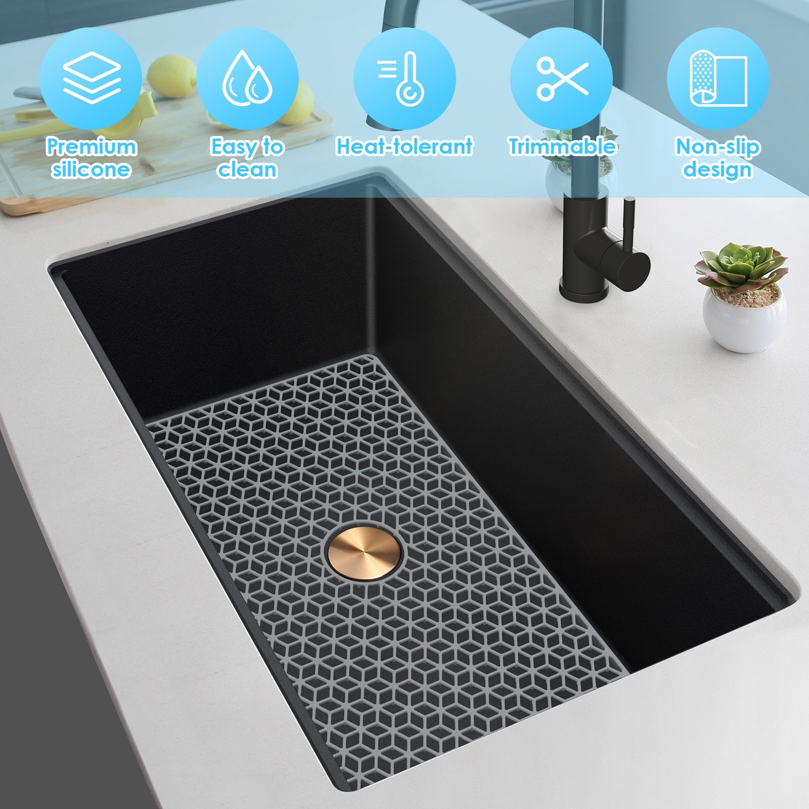 Practical Silicone Sink Protector Heat Resistant and Nonslip Kitchen Sink Mat with Hollow Design for Home Kitchen Countertop