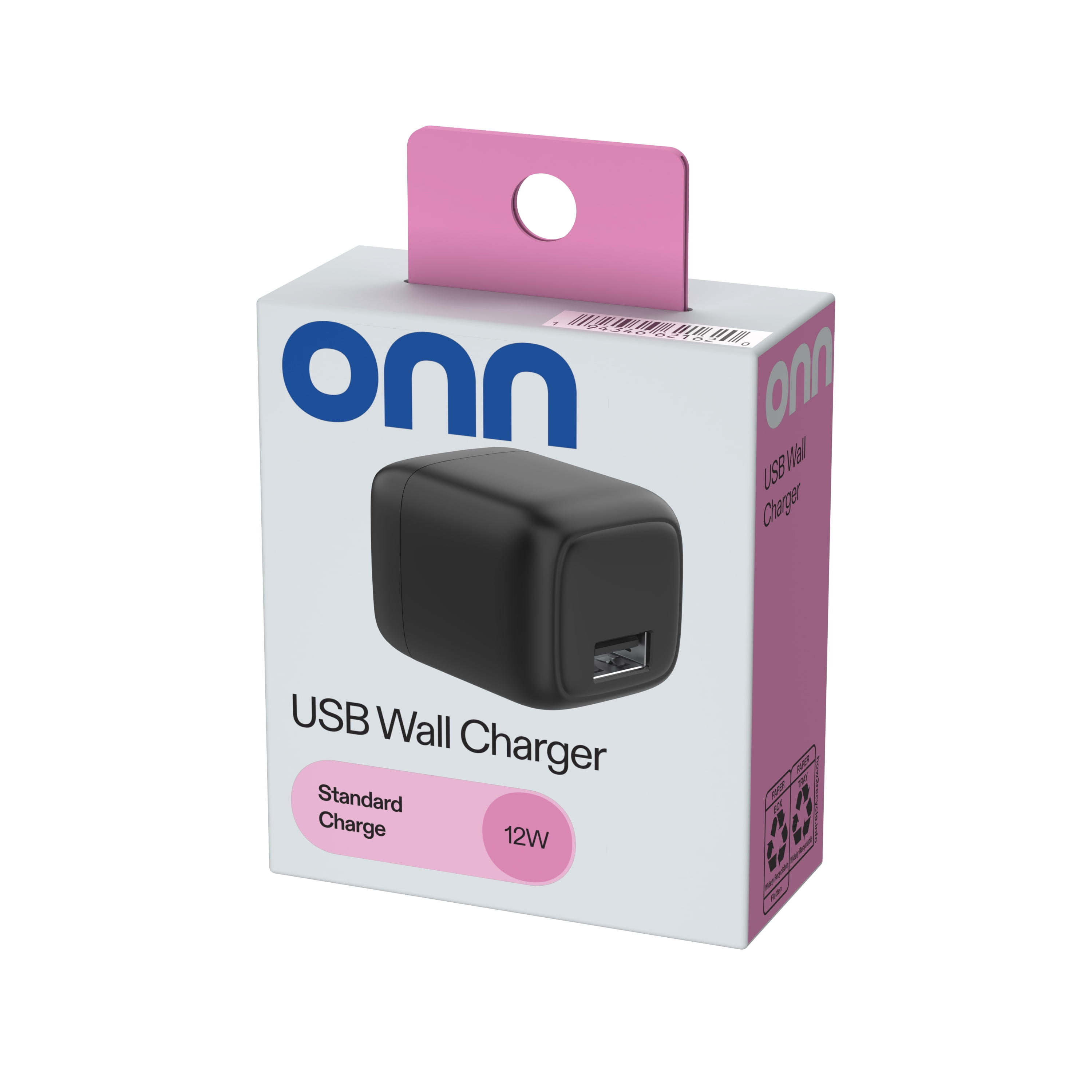 (2 pack) ONN 12W Single USB-A Port Wall Charger With Foldable Plug, Black