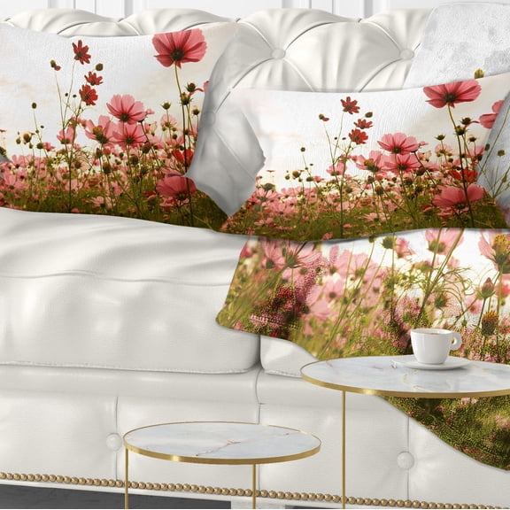 Designart Beautiful Cosmos Flowers Garden - Floral Throw Pillow - 12x20