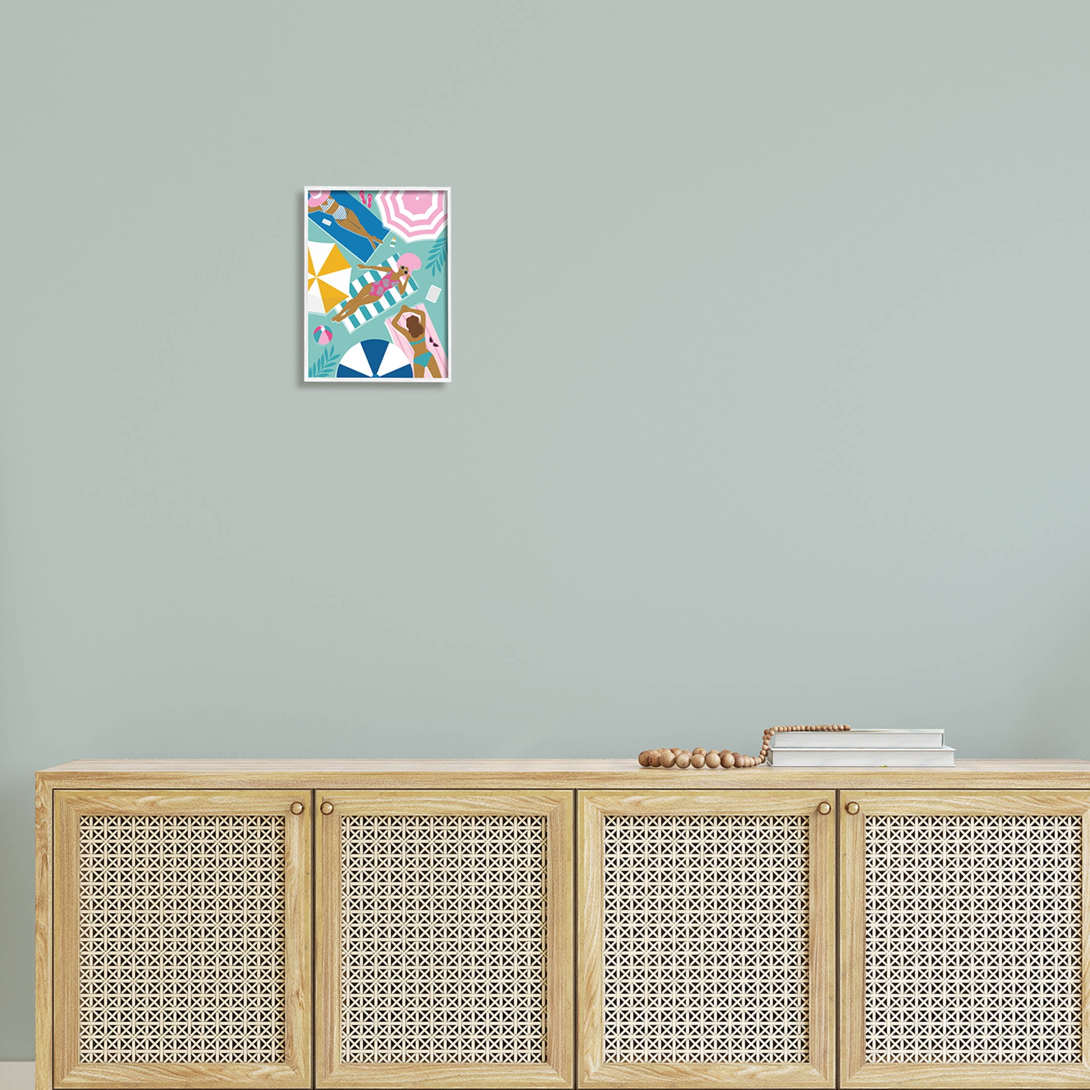 Modern Summer Sunbathing Girls Coastal Graphic Art White Framed Art Print Wall Art