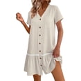 thumbnail image 2 of SROBPTY Summer Dresses for Women Solid V Neck Short Sleeve Button Ruffle Hem, 2 of 4