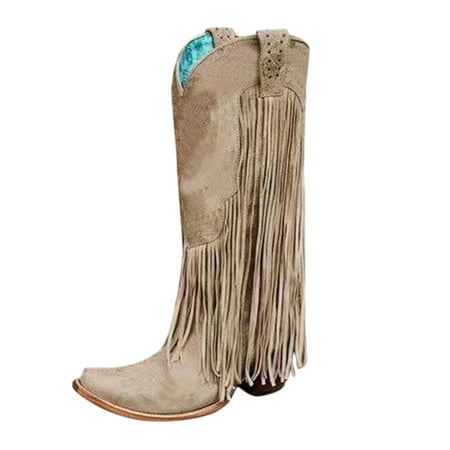 

Fsqjgq Mid Rain Boots for Women Size 9 Women s Plus Size Winter Heel Fringe Boots Women s High Heel Boots Tall Boots Womens No Heel Cowboy Boots Khaki 37