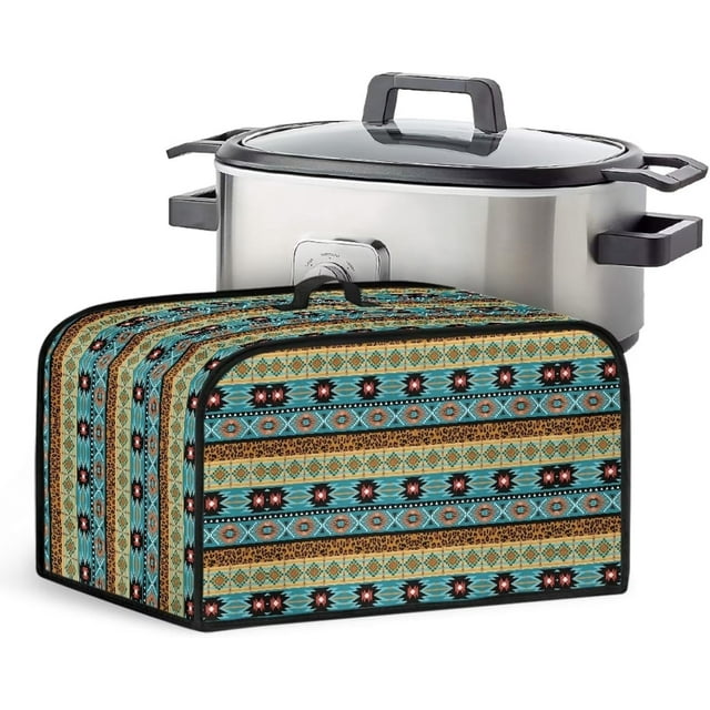 Tribal Ethnic Style Slow Cooker Cover Oval Kitchen Appliance Cover Dust Covers for Kitchen Appliances with Mesh Pocket and Handy Handle Keep Appliance Clean, CZA64