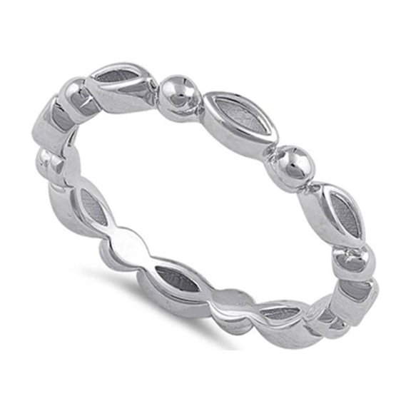 925 Sterling Silver Oxidized Platinum Plated Oval Bead Band