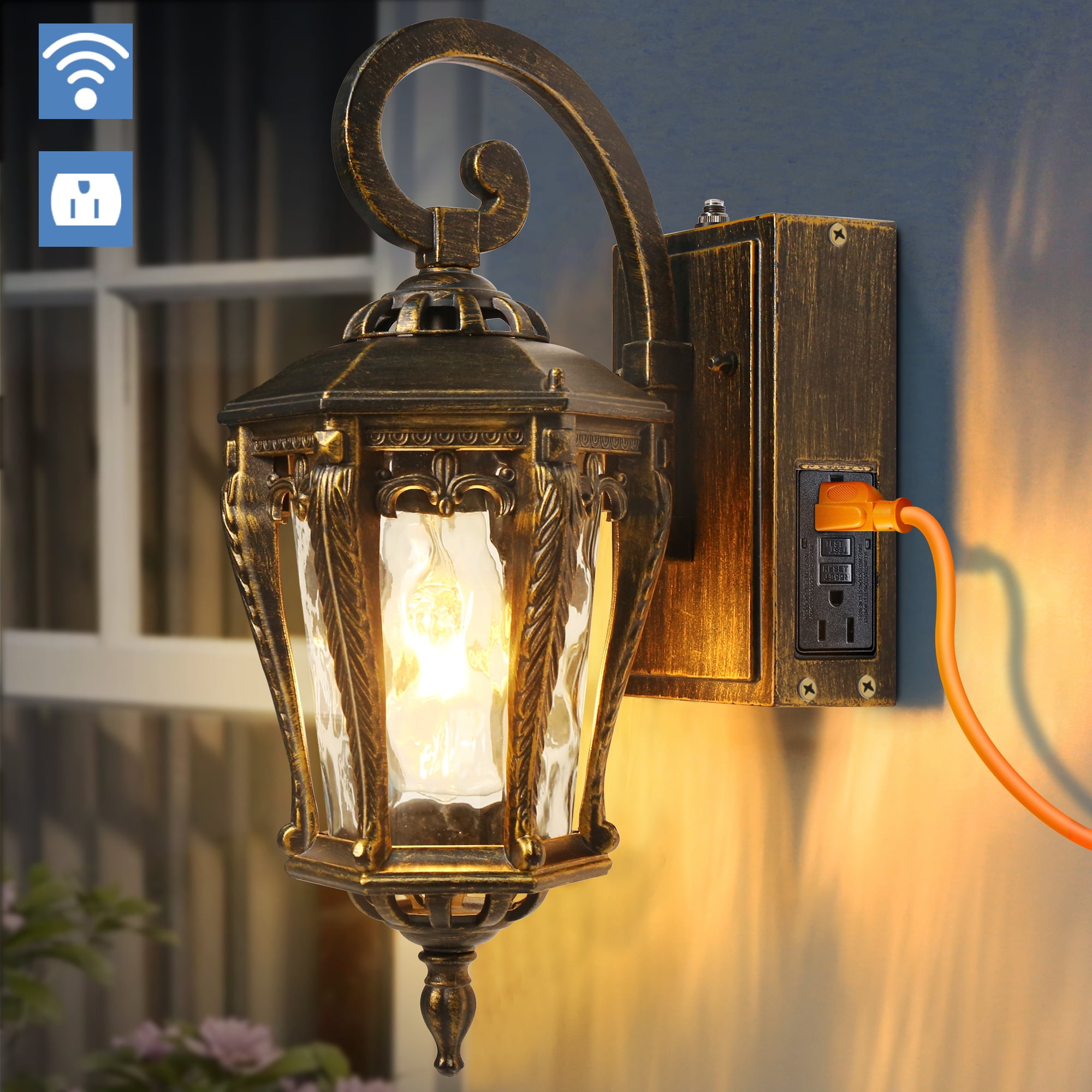 アイボリー×レッド Dusk to Dawn Sensor Outdoor Wall Lantern Exterior Porch Light  Fixtures Wate＿並行輸入品
