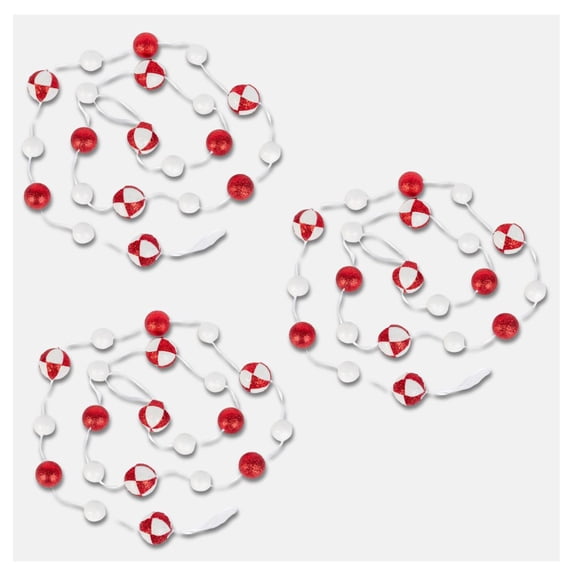 3pc Red and White Glittered Peppermint Ball Garlands - For Christmas Decor - Factory Direct Craft