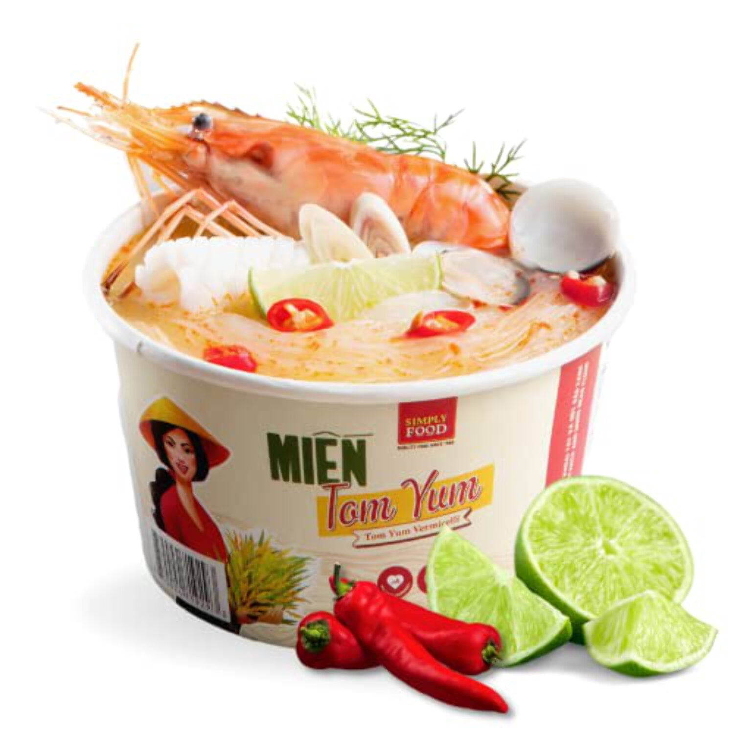 Instant Tom Yum Glass Noodle (9 Bowls/Box): $1.99 per Bowl (55g), Fork Included by Simply Food