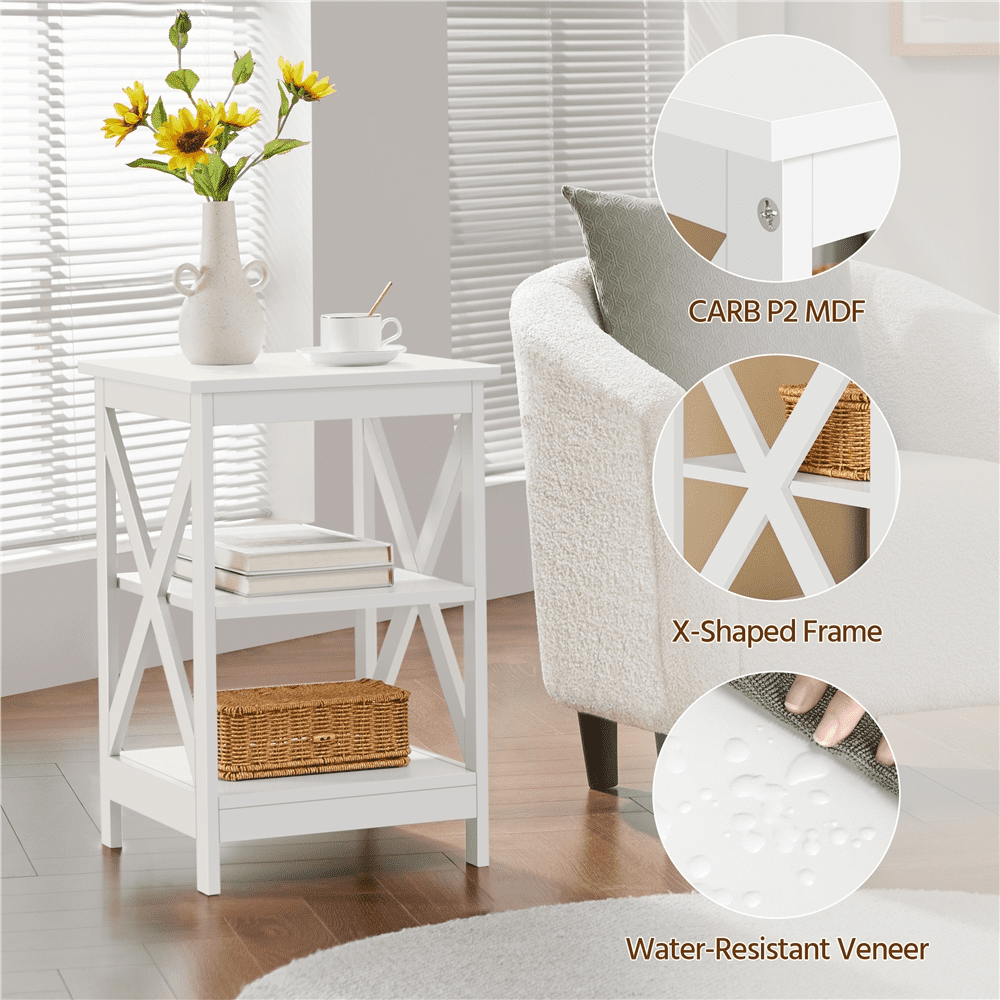 Renwick 3 Tier Wood X Shape End Table for Livingroom Bedroom, White