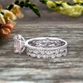 thumbnail image 4 of Milgrain Halo Art Deco 2 Carat Cushion Cut Morganite Wedding Ring Set On 10k White Gold With Two Matching Band Anniversary Ring, 4 of 5