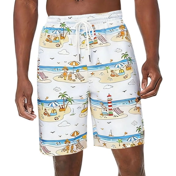 UVEASISHA Beach Vacation Shorts for Men Tropical Printed Swim Trunks Relaxed Fit Casual Board Shorts Stretchy Waist Straight Leg Short Pants with Pockets White XXL