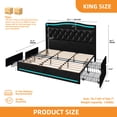 thumbnail image 5 of Craftian King Size Standard Bed Frame with Storage & Power Outlets, Upholstered Bed Frame with LED Lights & Headboard, Black, 5 of 8