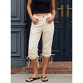 thumbnail image 2 of Pantalones capri de mujer para primavera/verano con cordón ajustable en los puños, color liso, corte ajustado y largo cropped., 2 of 9