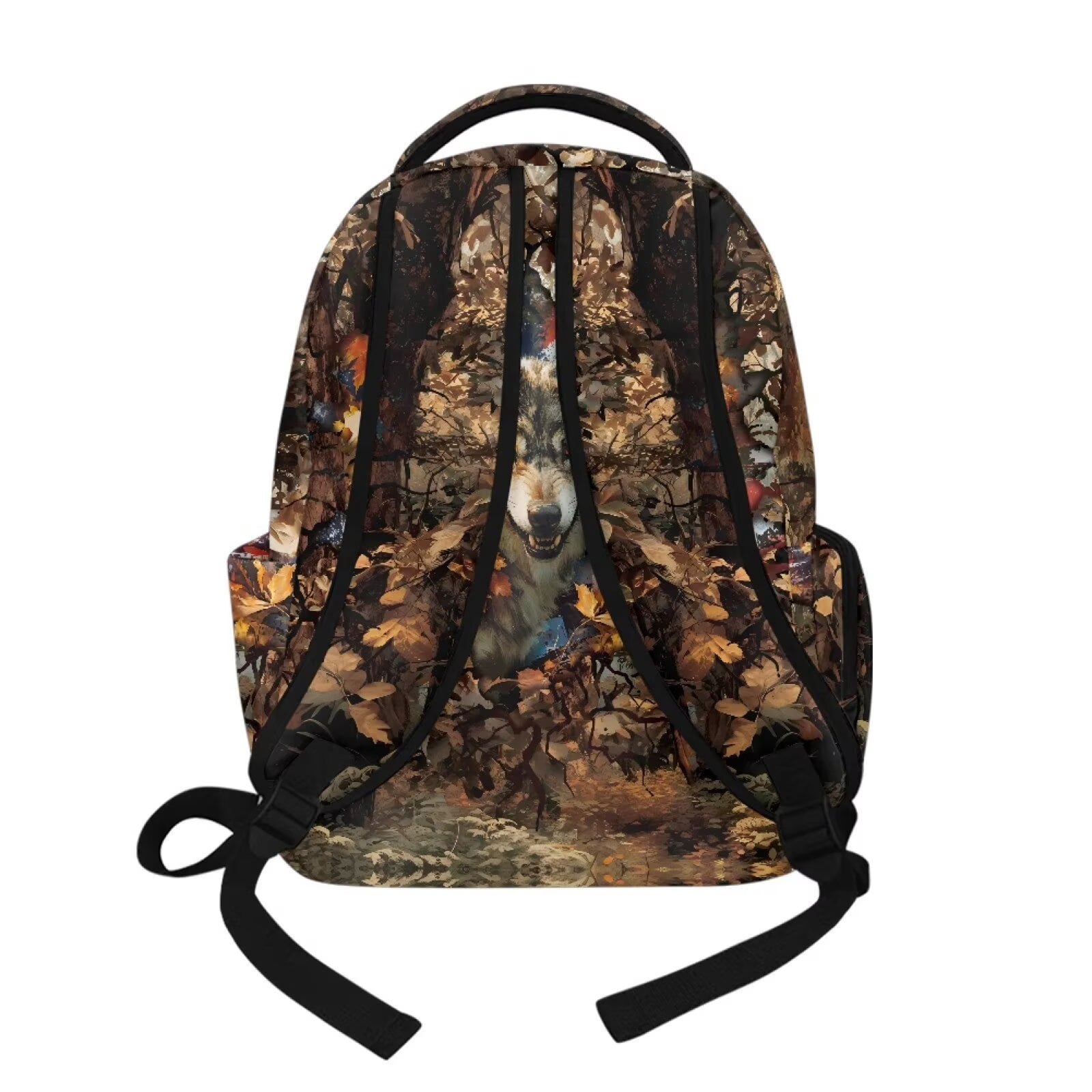 Xixirimido American Flag Wolf Forest Camo Print 17" Kids Backpack for Boys & Girls Large School Bags with Multi Pockets Elementary Middle High School Student Bookbag