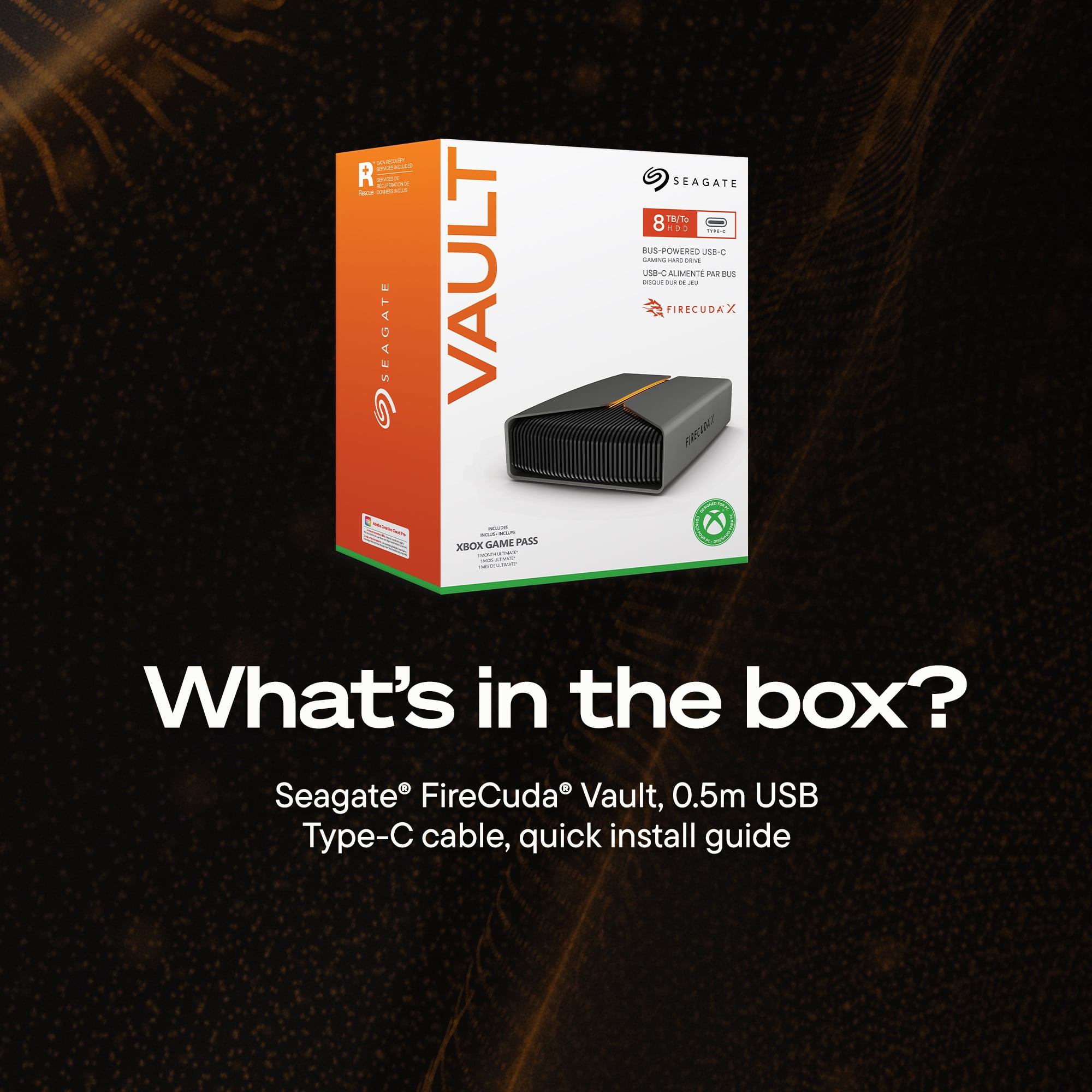 Seagate FireCuda X Vault 8TB External Gaming Hard Drive with USB-C Connection and RGB Lighting