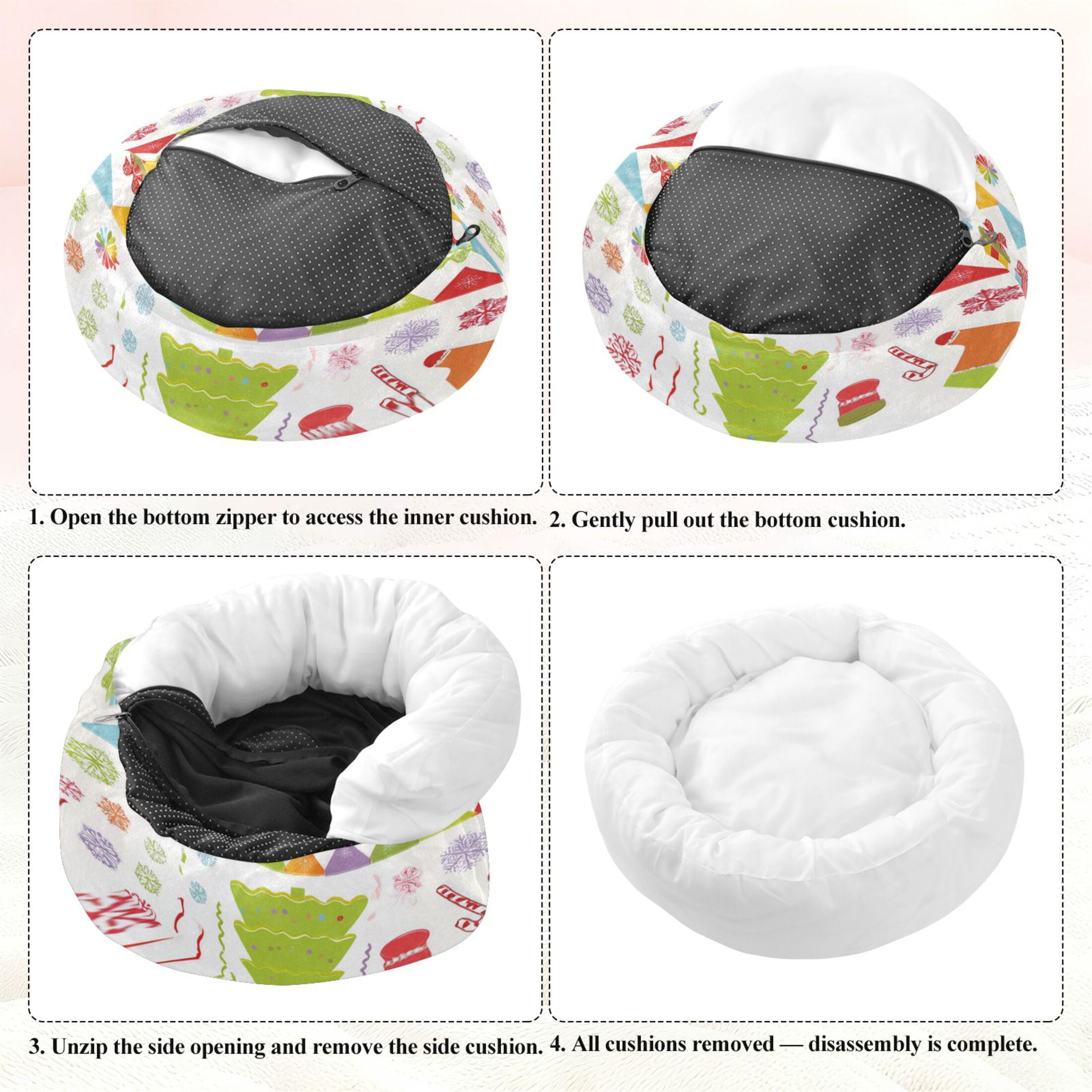 Iauyy Pet Couch Donut Cat Bed for Indoor Cats/Small Dogs Washable & Machine with Non-slip Bottom Calming Cat Furniture, A Flags Wreaths (M)