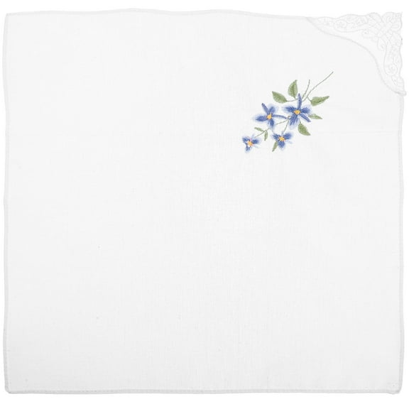 LOLIPPYY White Embroidered Handkerchiefs Cotton Floral Blue 1Pack