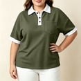 thumbnail image 5 of Josdec Women's Casual Color Block Waffle Knit Polo Shirt Short Sleeve Button Front Top With Pocket for All Seasons S-XXL, 5 of 10
