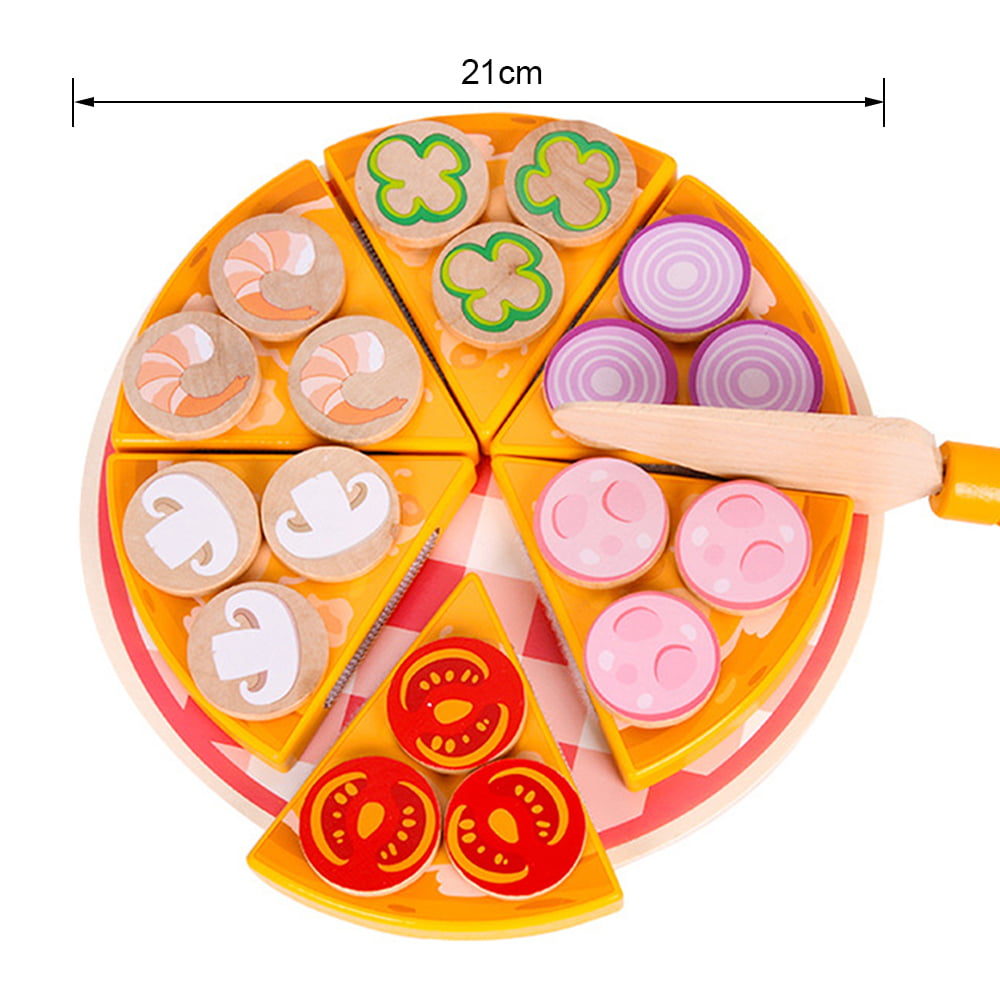 Wooden Simulation Pizza Play Toy Food Cutting Set Kids Role Play Funny Kitchen 
