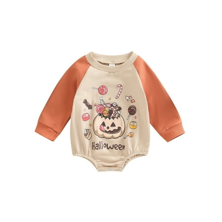 

Gureui Newborn Baby Girl Boys Romper Casual Long Sleeve Round Neck Letters Print Crotch Button Loose Bodysuit Tops