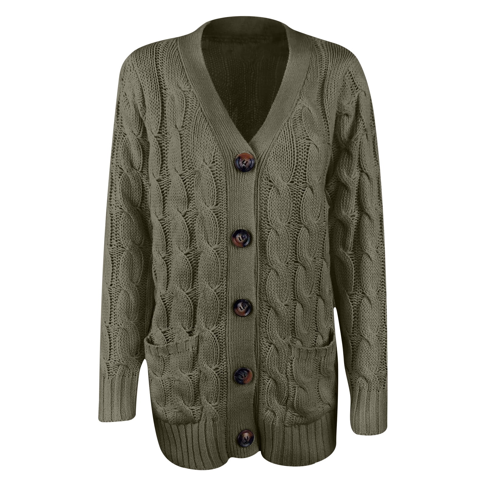 Womens Plus Size Sweaters Cardigans with Pockets S-5X Casual Button-Down Coats Solid Long Sleeve Open Front Cable Knitted Outerwear Sweater