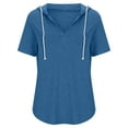 thumbnail image 3 of Kovlvoll Womens Tops V-Neck Short Sleeve Solid Color Loose Casual T-Shirt Summer Oversized Hooded Top, 3 of 5
