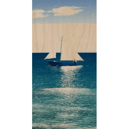 Sailboat on Clear Water Ocean w/ Clouds - Plywood Wood Print Poster Wall