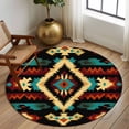 thumbnail image 3 of Boho Orange Teal Large Area Rugs for Bedroom Living Room, Soft Non Slip Carpet Bedside Rug, Vintage Geometric Southwestern Ethnic Round Floor Cover Kitchen Accent Rug 6' for Dining Room/Office, 3 of 9