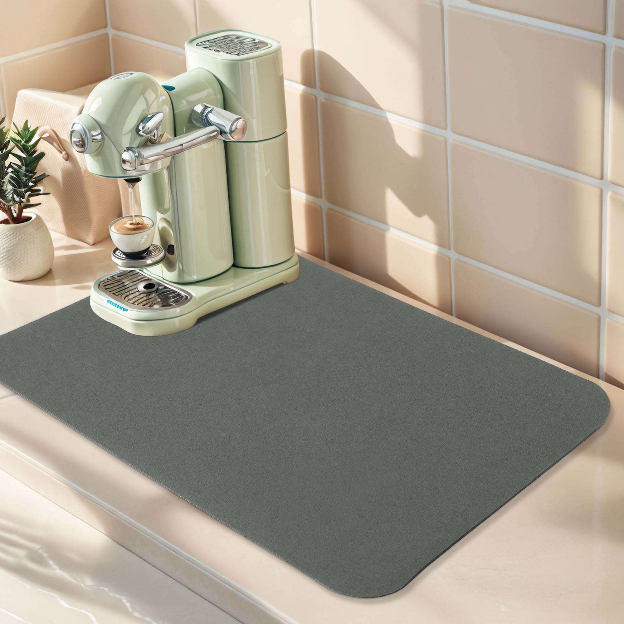 Unique Bargains Diatomaceous Stone Dish Countertop Drying Mat Black 15.7*11.8 inch