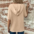 thumbnail image 6 of Waffle Knit Tops for Womens Trendy Summer Short Sleeve Drawstring Hoodies Button V Neck Tee Shirts, 6 of 8