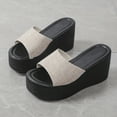 thumbnail image 3 of Slippers for Women,Platform Slippers Casual Comfortable Soft Fabric Slide Sandals With Thick Sole For Beach Walking Indoor Outdoor,Womens Slippers,Beige,8.5, 3 of 7