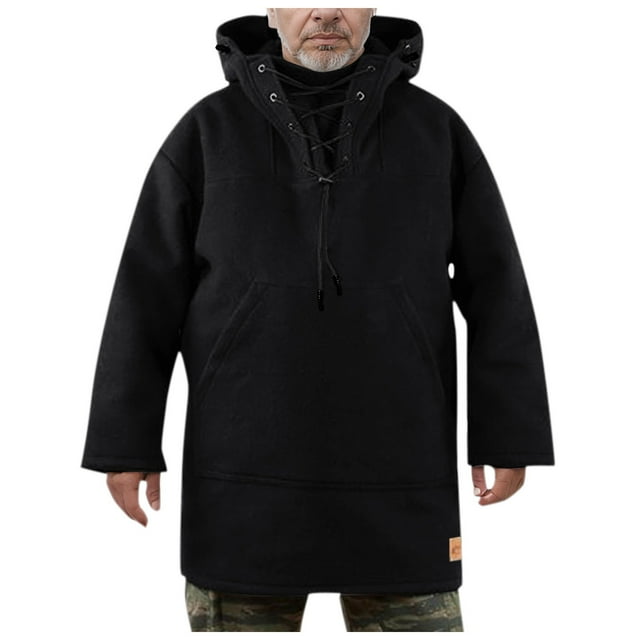Sweat à Capuche Rétro pour Hommes avec Col Montant, Coupe Ample Décontractée, Style Business, Manches Longues Mi-Longues, Couleur Unie