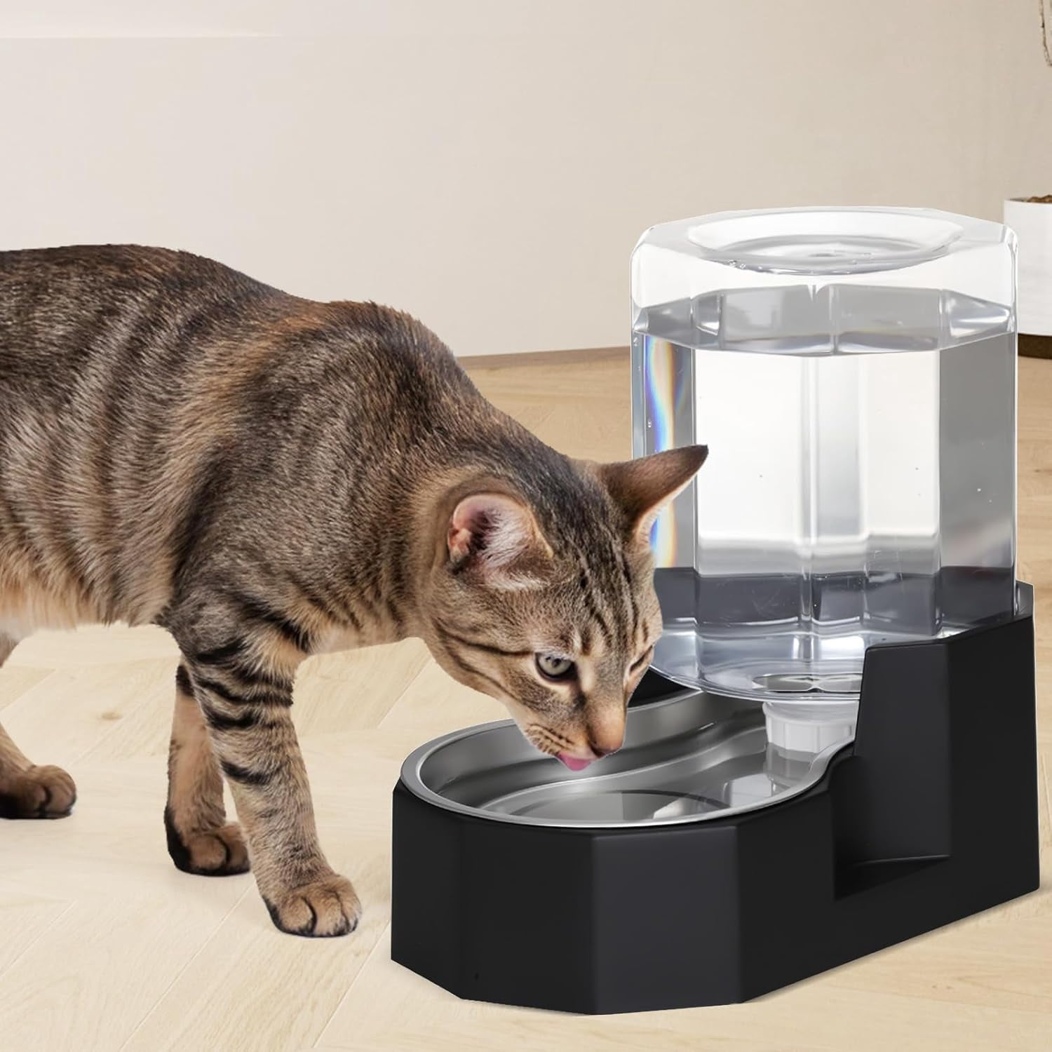 Dog Water Bowl Dispenser: 6L Large White Gravity Stainless Steel Bowl - Without Filter - Pet Feeder for Pets Indoor/Outdoor Use by Owners