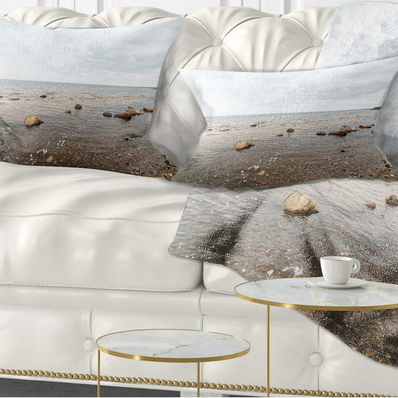 Designart Rocky Autumn Beach - Seashore Photography Throw Pillow - 12x20