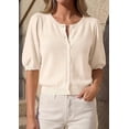 thumbnail image 4 of PRETTYGARDEN Puff Short Sleeve Cardigans for Women Lightweight Summer Shirts Button Up Knit Sweater Tops Spring Clothes, 4 of 10