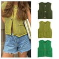 thumbnail image 2 of Women's Crochet Knit Sleeveless Crop Top Button Down Sweater Vest with Pockets, 2 of 18