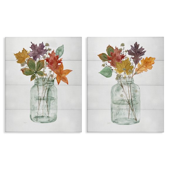 Stupell Industries Rustic Lodge Harvest Home Leaf Vases 2pc Canvas Art Set, 16 x 20 each, by Livi Finn