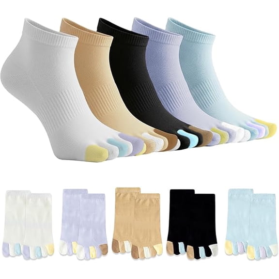 Eryueer Cotton Toe Socks Women, Casual Five Finger Socks, Comfortable Crew Socks, Breathable Athletic Socks